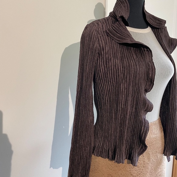 Jacket Tank Set Chocolate Ruffle Glam Crinkle Pleat - Picture 8 of 10